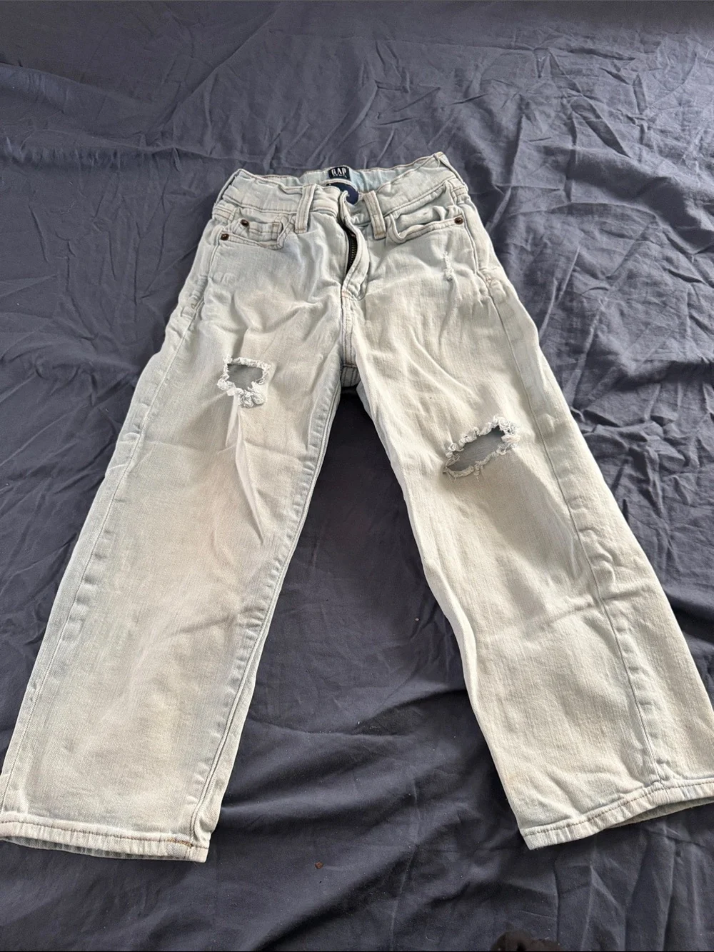 GAP Kids Light Gray Distressed Straight Jeans